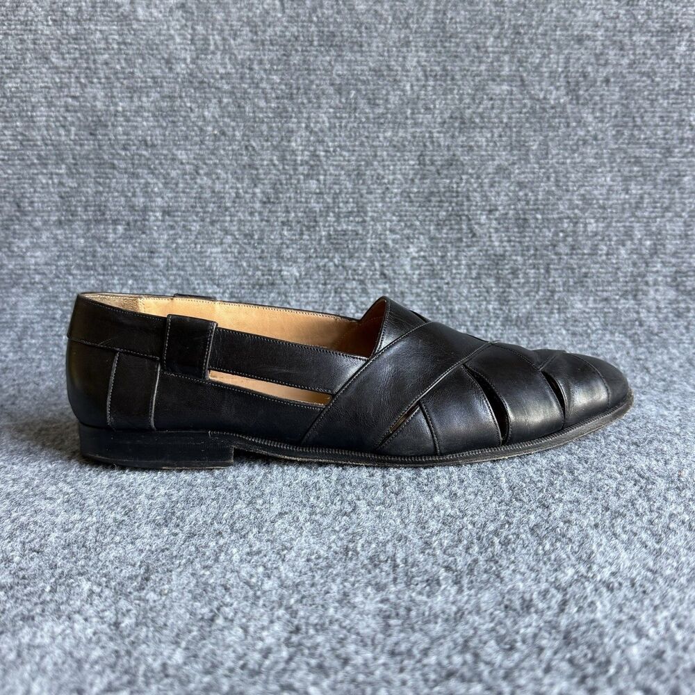 Brassboot Made in Spain Fisherman Shoes Mens 10 M Black Leather Woven Slip On